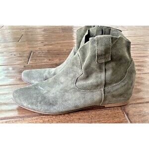 Sundance Ankle Booties Olive Green Suede Sz 39 Zipper Boho Coastal Cowgirl